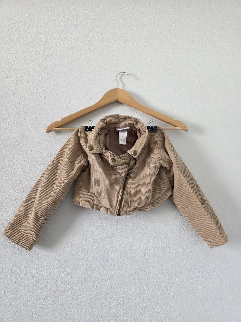 Kids Cropped Corduroy Jacket in Beige